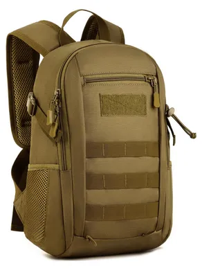 Image de Mini sac à dos tactique, sac à dos de randonnée, sac à dos scolaire Molle, sac à dos imperméable, sac à dos scolaire de style militaire, sac à dos d'étudiant, sac à dos universitaire, sac de sport pour femmes et hommes, sac de sport outdoor (12 l - marron)