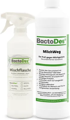 Produktbild von BactoDes®-MilchWeg Milchgeruch und Buttersäure Neutralisierer 1L incl. 1 Misch- Und Sprühflasche