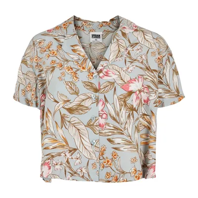 Immagine prodotto di Camicia da donna Urban Classics Ladies Viscose Resort Shirt lightblue hibiscus - 5XL