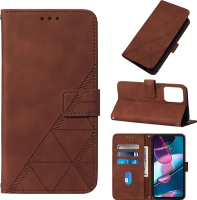 Image de Etui en cuir pour Motorola Edge+ (2023) avec embossage, porte-cartes et support Marron