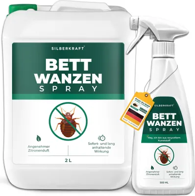 Produktbild von Silberkraft Anti Bettwanzen Spray zur effektiven Abwehr - Mittel gegen Bettwanzen - hochwirksam & labor - 2 L Kanister + 500 ml Sprayflasche
