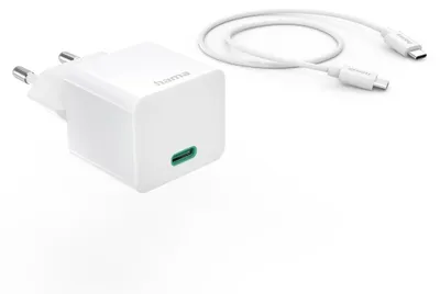 Produktbild von HAMA Schnellladegerät mit Ladekabel USB-C, Mini-Ladegerät, PD, 20W, 1m, Weiß (00201675) Schnellladegerät (USB-C)