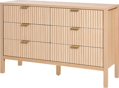 Zdjęcie produktu dla Komoda SucceBuy z 6 szufladami, prążkowany design, drewno, zabezpieczenie przed przewróceniem