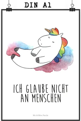 Produktbild von Mr. & Mrs. Panda Bild Einhorn Wolke 7 DIN A1 - Weiß - Geschenk, Wandbild, Wanddekoration, Menschen, Einhörner, Lustig, Plakat, wanddeko, Unicorn, drucke
