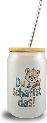 Produktbild von Fuchs mit Spruch Du schaffst das! Trinkglas mit Bambusdeckel