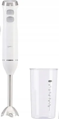 Zdjęcie produktu dla Mikser ręczny Amazon Basics z dzbankiem dozującym, 600 W, biały, stal nierdzewna, model X5XGW-VZ, moc 600 W
