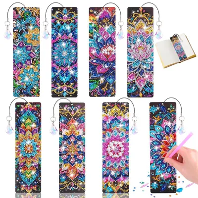 Produktbild von Diamond Painting Lesezeichen Set, 8 Stück Mandala Bastelset mit Kristallanhänger, Geschenk für Mädchen 6-12 Jahre