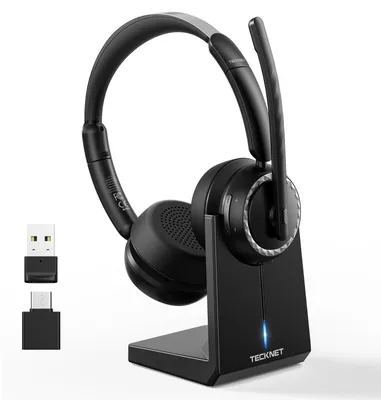 Produktbild von V Bluetooth Headset mit Mikrofon Wireless Headset mit AI Noise Cancelling Mikrofon Ladestation USB-Dongle 55+ Std Akku Wiederaufladbar On-Ear Schwarz