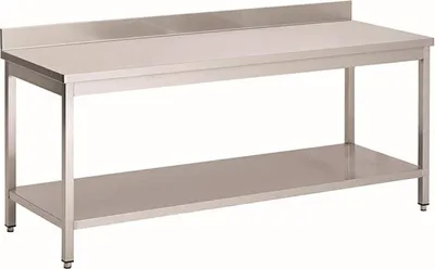 Image de Table de travail en acier inoxydable avec base et rehausse, 1800 (L) x 700 (P) x 880 (H) mm.