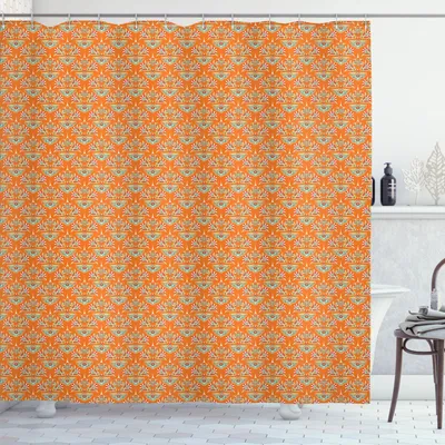 Produktbild von ABAKUHAUS traditionell Duschvorhang, Floral Folkloric Thema ethnische Verzierungen mit Blumen Wiederholung, 175 x 180 cm, Burnt Orange und Seafoam