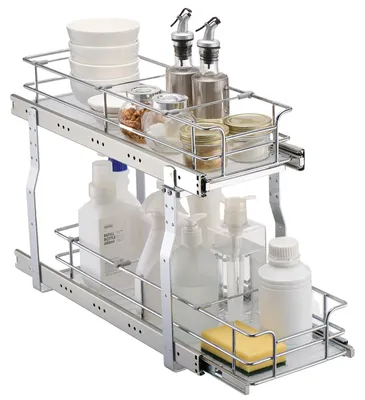 Image de VEVOR Étagère de rangement extensible pour armoire de lavabo, 2 niveaux (215 x 533 x 385 mm, en acier chromé, convient pour la cuisine et la salle de bains (1 pièce)
