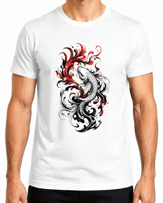Imagen del producto de Camiseta para hombre, estilo japonés Y2K, con diseño de tatuaje de carpa koi en rojo y , blanca, talla XXL
