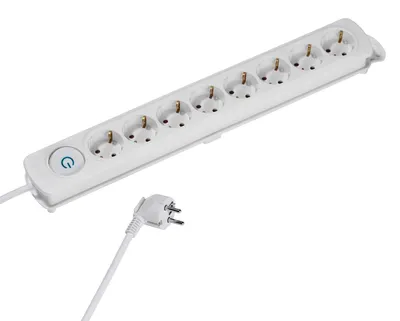 Image de VIVanco™Multiprise blanche suspendable avec 8 prises Schuko, câble de 1,4 m, interrupteur marche/arrêt, enrouleur de câble inclus