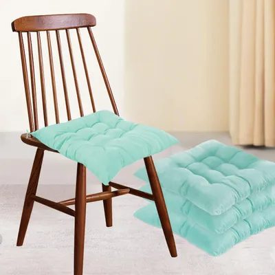 Productafbeelding van Set van 4 stoelkussens, 40 x 40 cm, voor binnen en buiten, met bevestigingen, aquagroen