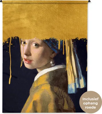 Produktbild von MuchoWow® Wandteppich Wandbehang Mädchen mit einem Perlenohrring - Gold - Vermeer 150x200 cm Tapisserie Dekoration Wandtuch - Wandaufhängung - Moderner