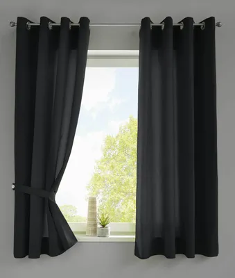 Produktbild von 2er Set Vorhänge Schal Ösen »Berlin« HxB 145x140 cm Schwarz Blickdicht Microsatin Lichtdurchlässig Uni Matt 20405N2