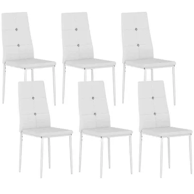 Produktbild von Esszimmerstühle – 6er-Set – Lounge-Sessel – Hohe Rückenlehne – Knopfheftung – Geeignet für Ess- und Wohnzimmer – 41 x 50 x 97 cm, Weiß