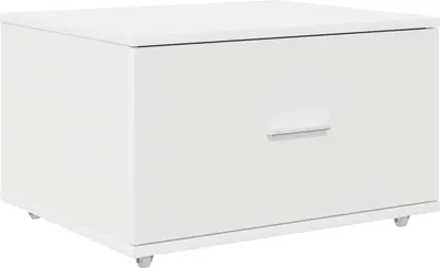 A white drawer cabinet with a single drawer and a silver handle, shown from a front-side angle on a white background.