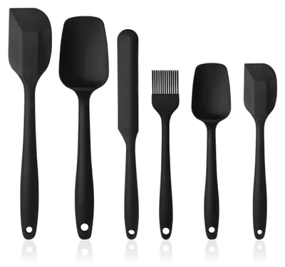 Produktbild von 6-teiliges schwarzes Silikonspatel-Set, Backutensil, hitzebeständig bis 260 °C, flexibel, antihaftbeschichtet