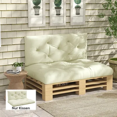 Produktbild von Sitzkissen Gartenbank Polsterauflage mit Knopfheftung, Sitzpolster Bank, Polyester, Cremeweiß | 120 x 80 x 12 cm | 5,1 kg