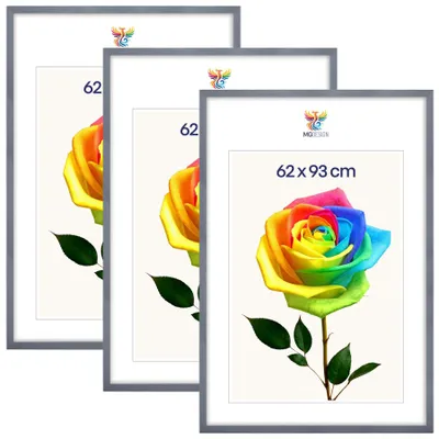 Produktbild von MG Design 3er Set Bilderrahmen Grau 62x93 cm - Posterrahmen Echtholz mit Acrylglas, verstärkte Wandaufhängung, hoch/quer
