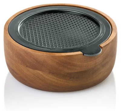 Produktbild von AdHoc Tisch-Feinreibe CutnServe, black, mit Auffangbehälter, mit original AdHoc PreciseGrate, Edelstahl schwarz / Akazienholz
