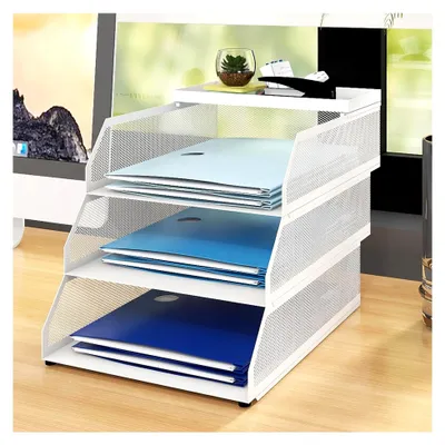 Produktbild von A4-Papier-Organizer mit 3 Ebenen, Briefablage, weiß, stapelbar, für Zuhause, Büro, Schule