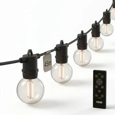 Produktbild von Calex Vista LED Lichterkette 45 m, 75 Lampen, warmweiß licht, wasserdicht, Gartenbeleuchtung mit Fernbedienung