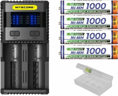 Produktbild von Nitecore SC2 - 3 A Ladegerät 4 x Panasonic Akku AAA Micro 1000 mAh Box