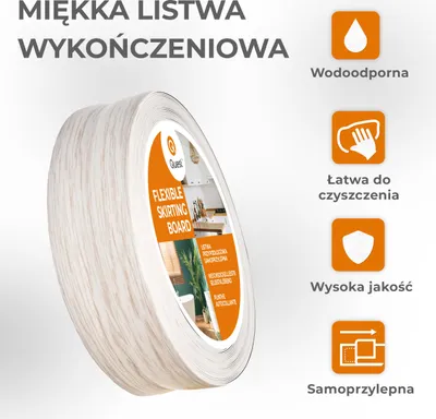 Zdjęcie produktu dla QUEST Listwa wykończeniowa PCV 30x30mm, 15m, samoprzylepna, elastyczna, miękka taśma dekoracyjna, brzoza