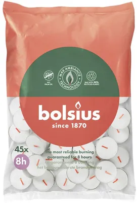 Productafbeelding van Bolsius Duurzaam Theelicht 8-Uur Zak Wit (45 stuks)