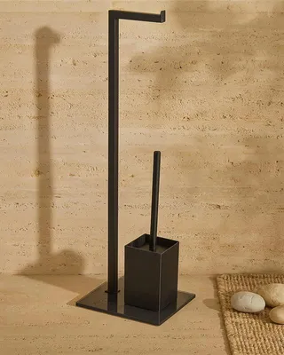 Immagine prodotto di Semplice Piantana portarotolo e portascopino nero con base in vetro