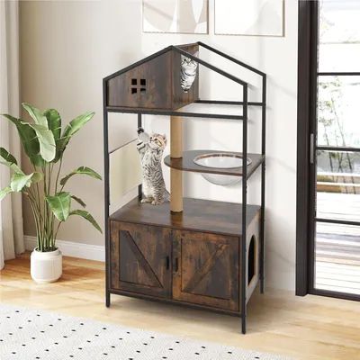 Productafbeelding van Katmeubel - Krabpaal - Kattenhuis - Krabmat - Kattenbakmeubel - Ventilatie - Compact Design