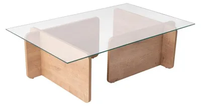 Image de Table basse de salon en verre trempé et bois MDF mélaminé chêne 105 x 65 x 30 cm
