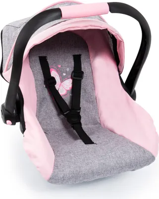 Produktbild von Bayer Design 67933AA Puppenautositz EasyGo mit Dach, verstellbarem Griff, Sicherheitsgurt, für Puppen bis 46 cm, grau, rosa