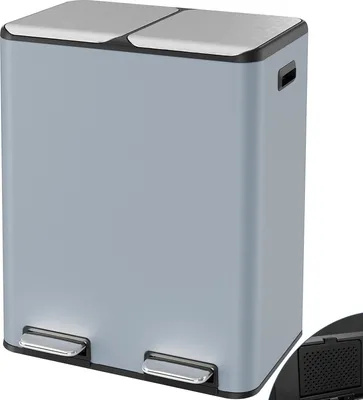 Produktbild von Mülleimer mit 2 Fächern - Edelstahl-Pedaleimer - 60 l - Geruchsfilter - Herausnehmbare Inneneimer - Rechteckig - Blau-Grau