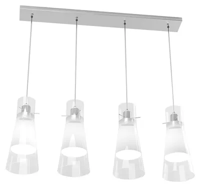 Image de Suspension contemporaine Cône Métal Chrome Verre Blanc Satiné 4 Lumières E27