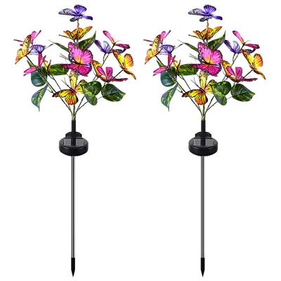 Produktbild von Outdoor-Solar-Schmetterlingslichterkette,2er-Set bunte Schmetterlings-Dekoleuchten,2 Modi, ideal für Wege,Balkon,Terrasse,Garten,Halloween,Weihnachten