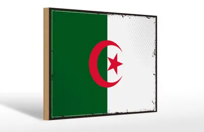 Produktbild von Holzschild Flagge Algerien 30x20cm Retro Flag Algeria