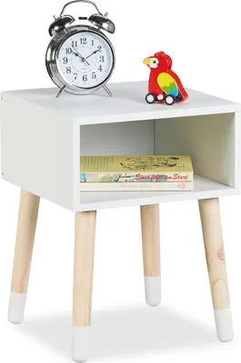 Zdjęcie produktu dla Relaxdays 10051019, Stolik nocny, Naturalny, Biały, MDF, Drewno, 1 pół., 20 kg, 300 mm