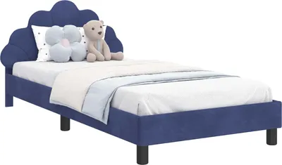Produktbild von vidaXL Kinderbettgestell mit Kopfteil Polizeiblau 90 x 190 cm Samt
