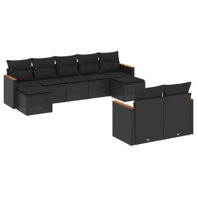 Produktbild von vidaXL 9-tlg. Garten-Sofagarnitur mit Kissen Schwarz Poly Rattan