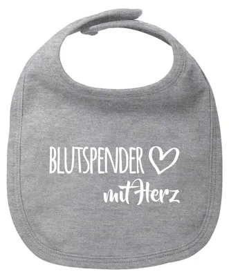 Produktbild von Huuraa Baby Lätzchen Blutspender mit Herz Heather Grey Klettverschluss  Baumwolle Latz Geschenkidee