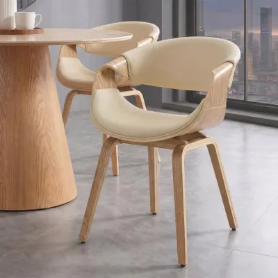 Produktbild von riess-ambiente Stuhl ORGANIC natur creme Eschenholz Kunstleder retro Esszimmerstuhl mit Armlehnen