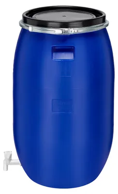 Image de Garronda 120L Fût en plastique 120L Fût à grande ouverture avec couvercle et robinet en HDPE pour maison&jardin GD-0091, Bleu