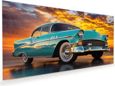Produktbild von Glasbild 110x55cm in XXL für Wohnzimmer, Schlafzimmer Motiv Retro Oldtimer