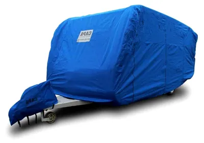 Produktbild von Schutzhaube für Wohnwagen mit Aufbaulängen 620–670 cm – Abdeckung aus CAPAtex®, atmungsaktiv, wasserabweisend, UV-Schutz, Ganzjahresschutz, Dunkelblau