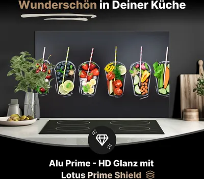 Produktbild von Spritzschutz Küchenrückwand aus Aluminiumverbund Glanz - 3mm - 60x40 cm  - Frische Smoothie Zutaten auf Schwarz