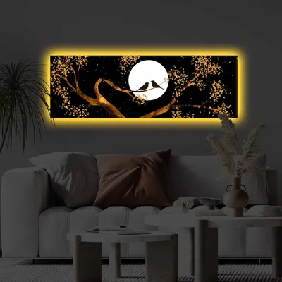 Produktbild von Opviq, 3090KTLGDACT - 016, Dekoratives LED-beleuchtetes Leinwandgemälde, 100 % POLYESTER-CANVAS, Mehrfarbig, 30 x 90 cm