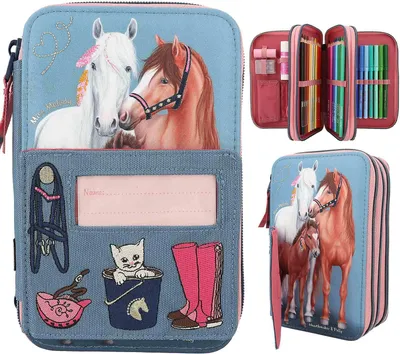 Immagine prodotto di Depesche 12535 Miss Melody My Little Farm - Astuccio a 3 scomparti con decorazioni a ricamo e scomparto per biglietti da visita, astuccio con matite colorate, righello, forbici e molto altro.